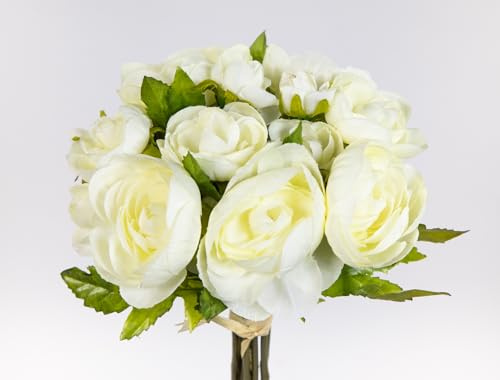 Seidenblumen Roß Ranunkelstrauß/Ranunkelbouquet 22cm AD Kunstblumen künstlicher Strauß Ranunkel Blumen (weiß)