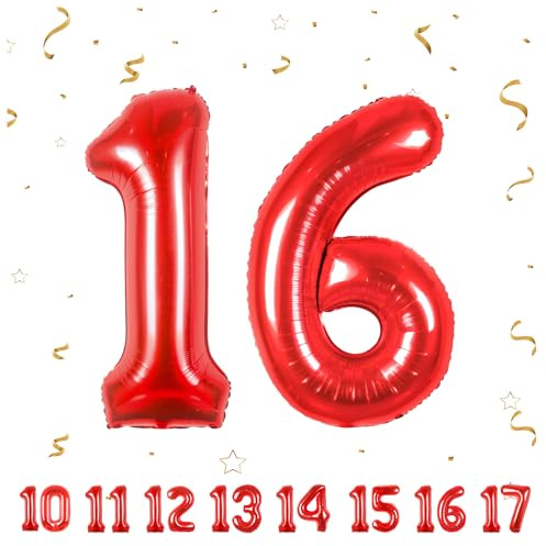 Ballonger födelsedag 16 år röd -40 tum-16 år gammal man kvinna födelsedagsdekorationer - ballong nummer uppblåsbar folie beige 16 år