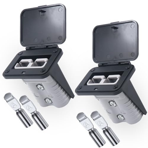 Ambuker 175 Amp Anderson Plug Connector Battery Quick Connect/Disconnect Connector Kit Mounting Panel with Cover for Automobiles Winches Lifts Motors(Gray 2pcs)
