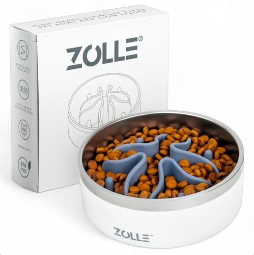 ZOLLE® Stainless Steel Slow Feeder Dog Bowl – Designed for Medium Dogs (10-25kg) | Medium 950ml | Non-Slip Insulated Feeding Bowl Holds 2-3 Cups | Helps Prevent Bloat & Improve Digestion