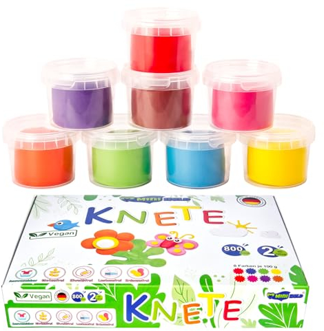 Vegane Bio Knete 8 verschiedenen Farben 800g ungiftig Spielknete Kleinkinderknete ab 2 Jahre XXL Set Weich glutenfrei Kinderknete