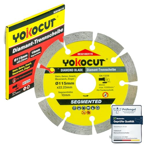 YOKOCUT Diamanttrennscheibe 115mm universal Trennscheibe für Stein, Beton, Granit, Mauerwerk, Ziegel Zubehör Winkelschleifer