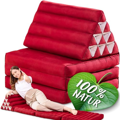 Namasdee Thaikissen 3 Auflagen 175x50x8cm mit 100% natürlicher Kapokfüllung (Rot Uni)