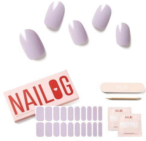 NAILOG Unghie Gel Adesive UV - 20pcs Smalto Adesivo Per Unghie，Tinta unita Vegano,Full Wraps PCS Stickers Unghie Nail Art Starter Kit, Lampada UV/LED richiesta,Idee Regalo Donna