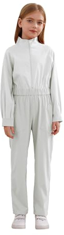 Miaeowve Kinder Arbeitsoverall Jungen Mädchen Kesselanzug Langarm Schutzoverall Maleroverall Stehkragen Arbeits Jumpsuit Ganzkörperanzug Arbeitskombi Elfenbein 134-140