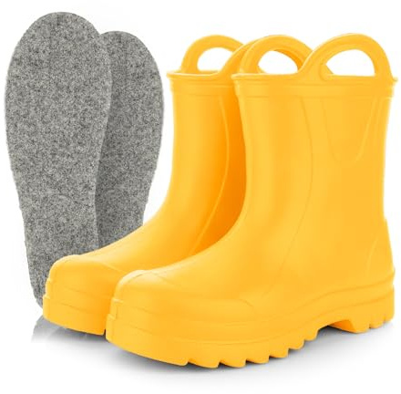 3Kamido GoSplash Botas de goma para niños - botas de goma hechas de material EVA ligera para niños y niñas bonitas y resistentes impermeables con asa para ponerlas fácilmente y suela antideslizante