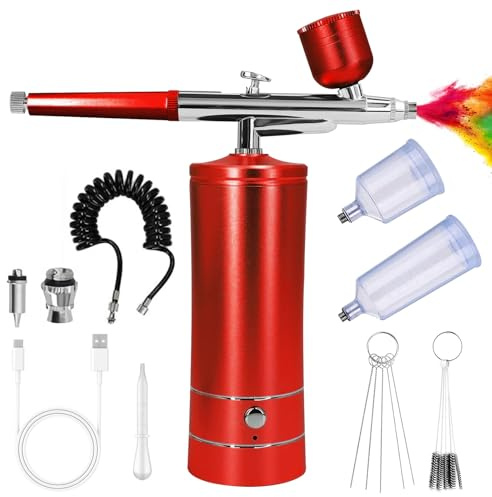 GOEDCH Set Aerografo con Compressore: Aerografo Multifunzione Portatile a Mano, Aerografo Ricaricabile per Design delle Unghie, Decorazione di Torte, Trucco, Modellazione Tatuaggi, Colorazione Modelli