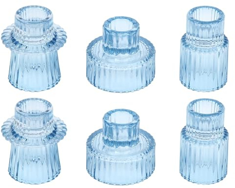Cnwinu 6er Set Glas Kerzenhalter,2-in-1 Teelichthalter Transparent,Kerzenständer für Stabkerzen,Klein kerzenhalter stabkerze für Hochzeit Tischdeko,Esstisch Party,Weihnachten Advent (Blau)