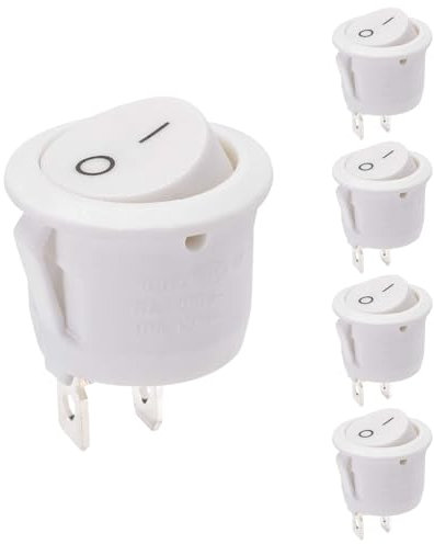 Powice 5X Kippschalter 12V/6A,Runder Selbstsichernder 2 Poliger Schalter 12V,Schalter12V/230V Geeignet für den Einbau in Häusern, Autos und Elektrischen Geräten(Weiß)