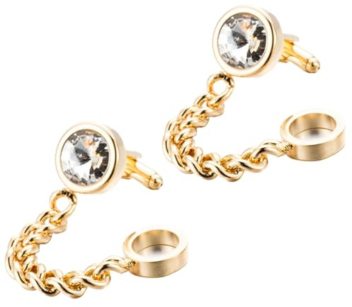 Goldene Kristall Manschettenknöpfe mit Kette, 1 Paar