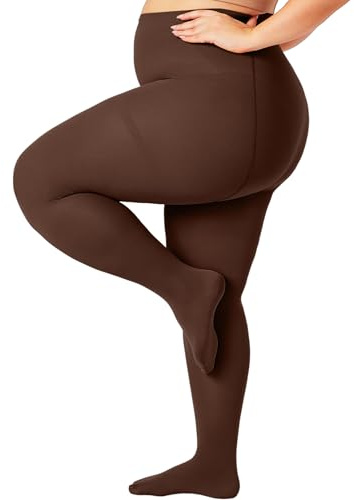 VivaCurve Plus Size Opaque Tights for Women 240D Soft Solid Color Footed High Waist Control Top Pantyhose