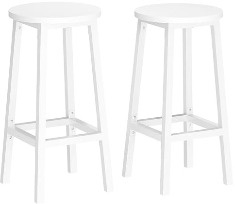 VASAGLE Barhocker, 2er Set, Barstühle, Küchenstühle mit Metallgestell, einfache Montage, 65 cm hoch, mit Fußstütze, für Küche, Wohnzimmer, Esszimmer, wolkenweiß LBC032WB01