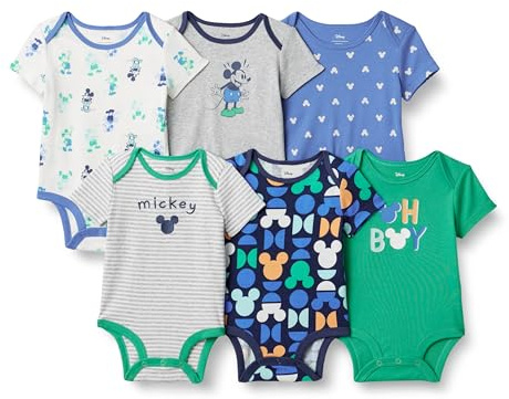 Amazon Essentials Disney | Marvel | Star Wars Body à Manches Courtes Mixte Bébé, Lot de 6, Mickey Oh Boy, 18 mois