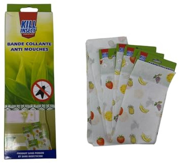 Set de 4 Rouleaux Piège à Mouches Adhésifs Motif Fruits Inodore pour Intérieur ou Extérieur