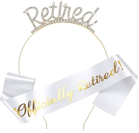 Classicseali 2pcs Retirement Sash,Retirement Sash for Women with Rhinestone Retirements Crown Tiara, Classic Retirements Decorations for Women, White