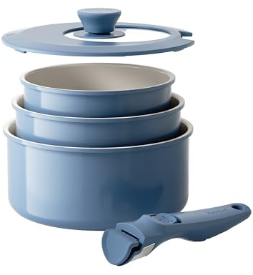 Redchef Töpfe Set mit Abnehmbaren Griffen, Antihaft Keramik Topfset 16/18/20cm und 3-IN-1 Verschlussdeckel, Kochtöpfe Induktions für Alle Herdarten, Ofenfest, Blau