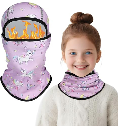 TAGVO Passamontagna in Pile per Bambini 4-12 Anni, Multifunzionale Maschera da Sci Traspirante Termico Invernale, Cartone Animato Carino Elasticizzato Cappello con Scaldacollo per Ragazzi e ragazze