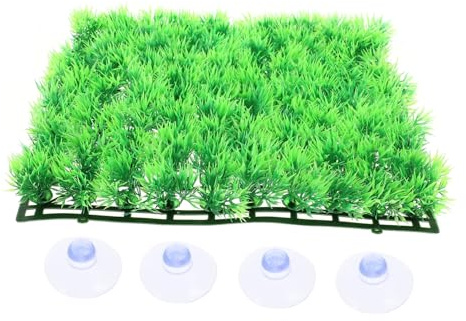FONDOTIN Tapis En Gazon Artificiel Décoratif Pour Aquarium 25x25 Cm, Revêtement En Plastique Sûr 4 Ventouses, Tapis D’herbe Synthétique Réaliste Pour Bassins D’eau Douce Et Marine