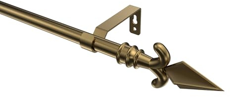 INTERDECO Gardinenstange 16 mm 1-läufig Messing Antik 100 cm | aus Metall, für Wandmontage, Endstück Matteo (Pfeil), ohne Ringe, kürzbar, Traglast bis 5 kg, Klassisch / Landhaus