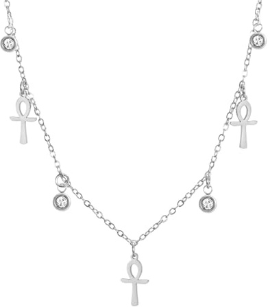 EUEAVAN Ankh kors Y halsband livets öga av Horus hänge kartong lång kedjeskydd afrikansk koptisk amulett antik egyptisk religiös smyckesgåva för kvinnor män, Medium, Rostfritt stål, Ingen ädelsten