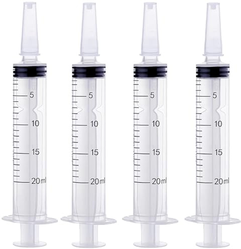 Siringa da 20 ml, 4 siringhe monouso da 20 ml, in plastica, con cappuccio, siringa dosatrice per mangimi per laboratorio, alimentazione degli animali, irrigazione delle piante, applicazione adesiva