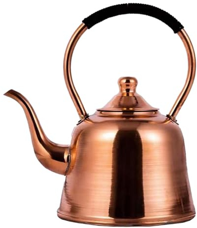 2L Copper Tea Kettle Retro Stovetop Pot with Heat-Resistant Handle for Gas & Induction Hobs Camping
