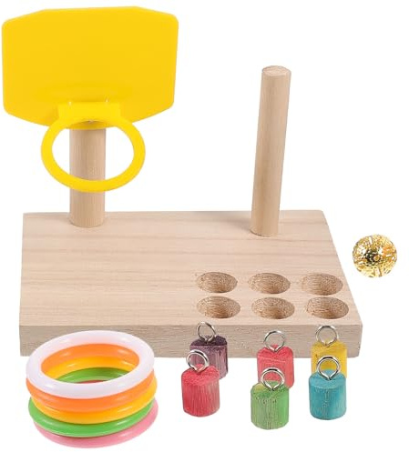 DECHOUS Juguete para Pájaros y Loros de Madera Juego de Anillos para Morder Juguete de Baloncesto para Aves Accesorio Interactivo para Entrenamiento y Entretenimiento Color Aleatorio