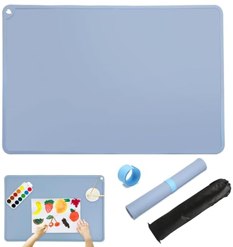 Sxingh Silikon Malunterlage 60x40 cm mit Magnetclip und Aufbewahrungstasche, Bastelunterlage Groß für Basteln, Malen & DIY Projekte, Hitzebeständige Antihaft Schreibtischunterlage (Blau)