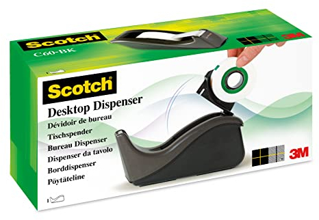 Scotch Kit con Dispenser, 1 Rotolo di Nastro Adesivo 3M Scotch Magic, Nero