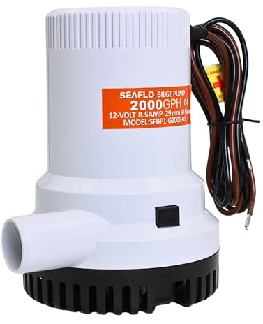 SEAFLO 01 Series 2000 GPH Bilge Pump – 12V, 1-1/8 Outlet, Marine Submersible Pump with Anti-Airlock Protection, CE & Rohs Certified, 4-Year Warranty | Reliable for Boats and Marine Applications