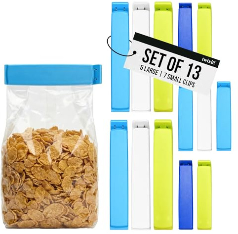 Linden Sweden Twixit Bag Clips - Keep Food Fresh, Stop Spillage - Keep Food Fresh, Prevent Spillage - Great for Storage and Organization - Microwave, Freezer & Dishwasher-Safe - BPA-Free - Set of 13