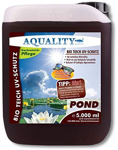 AQUALITY Bio Teich UV-Schutz (Beugt Algenwachstum vor und sorgt bei starker Sonne für eine angenehmere Umgebung im Gartenteich - wirkt wie EIN Lichtfilter), Inhalt:5 Liter