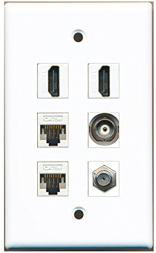 RiteAV - Cavo coassiale 2 HDMI 1 porta TV- Tipo F 1 porta BNC 2 porte Cat5e Ethernet bianco