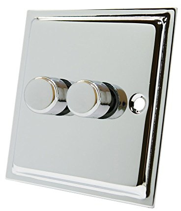 Slimline Polished Chrome 2 Gang Dimmer 400W - 10 Amp Double 2 Gang 2 Way 400W Light Dimmer Switch