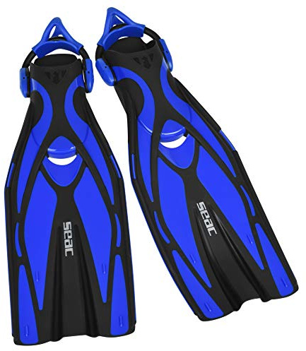 SEAC F1 S, Pinne da Subacquea ultraleggere con cinghiolo Elastico, 730 Grammi, Prestazioni Elevate Unisex Adulto, Blu, L/XL