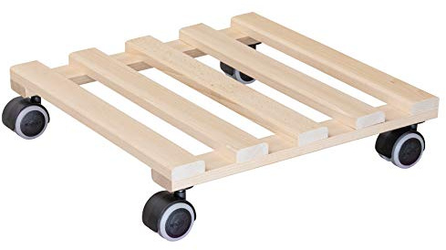 WAGNER Pflanzenroller PALETTI 34 x 34 x 8 cm I Pflanzenroller für Innenbereich I Blumenroller aus FSC®-Massivholz, Buche Natur I Kübelroller aus Holz I Tragkraft 100 kg I Made in EU - 20043801