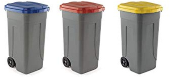 MOBIL PLASTIC S.P.A. Kit 3 bidoni raccolta differenziata 100 lt. Giallo + Blu + Rosso | Tris Pattumiere con ruote incluse | Secchi Spazzatura 100 Lt | Contenitori Rifiuti