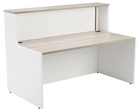 Office Hippo Reception Desk Unit, Table, Office, Grey Oak Top, White Base, 146 x 89 x 116.5