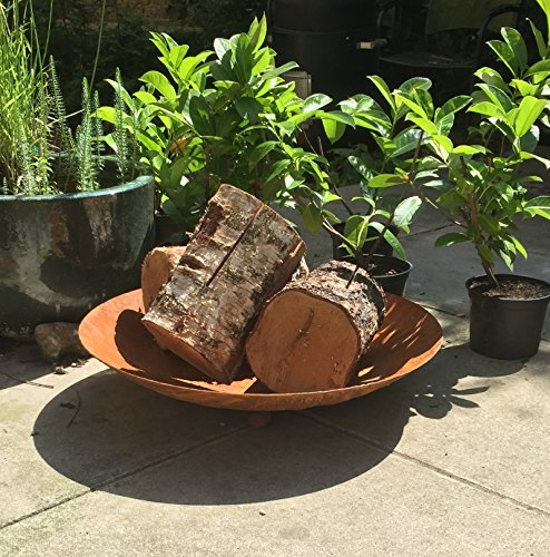 F&G Supplies Large round 60cm dia (2ft) oxidised steel garden fire pit with three round steel feet - ideal for patios, gardens beach etc