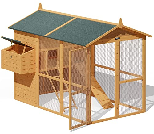 CADOCA® Hühnerstall 2stöckig 191x151x148cm Lauframpen Garten Hasenkäfig Kleintiergehege Kaninchenstall Nagergehege Hasenstall Huhn Hase Holz Braun