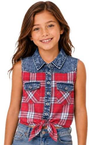 Bienzoe Niña Sin Mangas Casual Blusa Roja/Negra 12-13 años