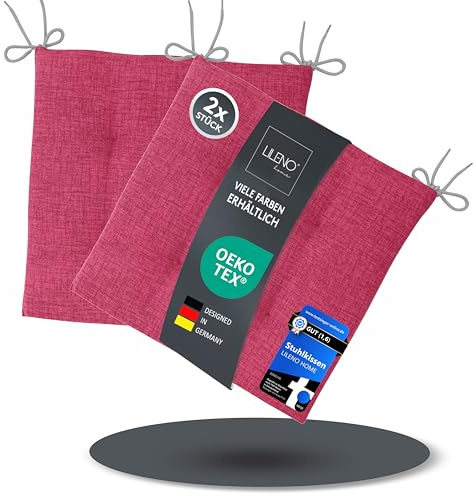 LILENO HOME 2er Set Stuhlkissen Pink (40x40x4,5 cm) - Sitzkissen für Gartenstuhl, Küche oder Esszimmerstuhl - Bequeme UV-beständige Indoor u. Outdoor Stuhlauflage als Stuhl Kissen