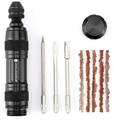 WASAGA Kit Riparazione Pneumatici Tubeless, Strumento Portatile per Pneumatici per Bicicletta con 5 Strisce di Gomma e 3 Trapani per Riparazione Pneumatici per Bici da Strada MTB Mantieni