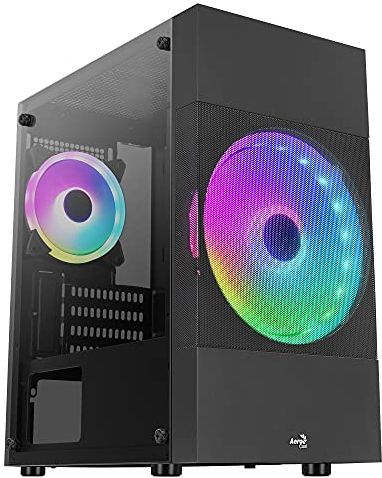 Aerocool ATOMICLITE V1, Boîtier de Jeu Micro-ATX, Mesh Avant+2 Ventilateurs FRGB, Noir