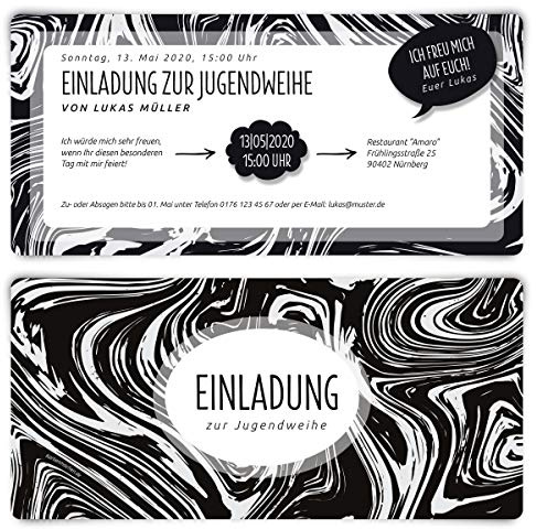 10 x Jugendweihe Einladungen Einladungskarten individuelle Karten DIN Lang - Crazy Marble