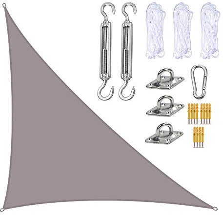 RTWAY Sun Shade Sail Triangle 4 x 4 x 5.7 m UV Block Canopy for Patio, Right Angle Garden Shade Sails with Fixing Kit, Sunshade Awnings for Outdoor