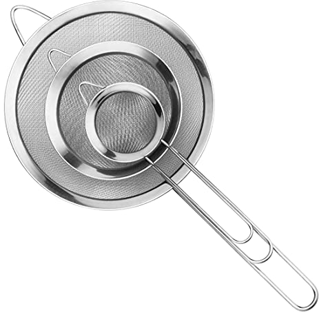 Wonnell Malla Fina coladores Profesional 7/12/18 cm de 3 Coladores Acero Inoxidable, Tamices Juego de tamices para escurrir Fideos,harina,Especias,Verduras, claras de Huevo, etc