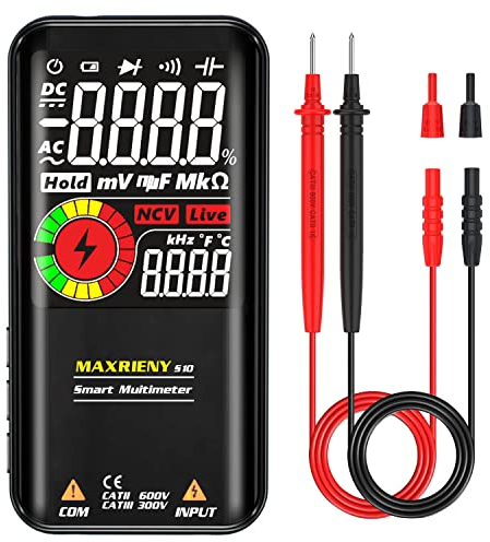 MAXRIENY Multímetro Digital Probador Electricial Inteligente 9999 Contadores Auto Rango Voltímetro de bolsillo Capacitancia Resistencia Continuidad Frecuencia de trabajo Comprobador de tensión