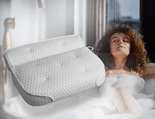 WellnessKiss®️ - Badewannenkissen - 4D-Air-Mesh-Technologie | Inkl. Badeschwamm & Wäschebeutel | Badewannen Zubehör für Wellness & Entspannung | Badekissen, Kissen, Geschenk Muttertag Frauen