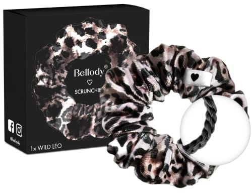 Bellody® Scrunchies Samt – Samtig weich, starker Halt, Velvet Look, exklusive Farben (1 Stück - Wild Leo) - Haargummi Scrunchie in Leopard